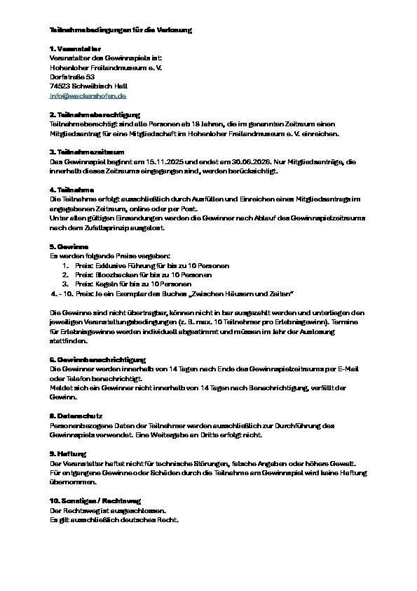 Teilnahmebedingungen der Verlosung